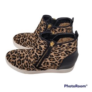 !Steve Madden Womens Loxley Cheetah Print Wedge High Top Sneaker L0X101S1 Sz 10M
